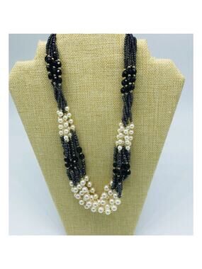 Multi Strand Faux Pearl Glass Beads Gold Tone Spacers Necklace Great Beautiful